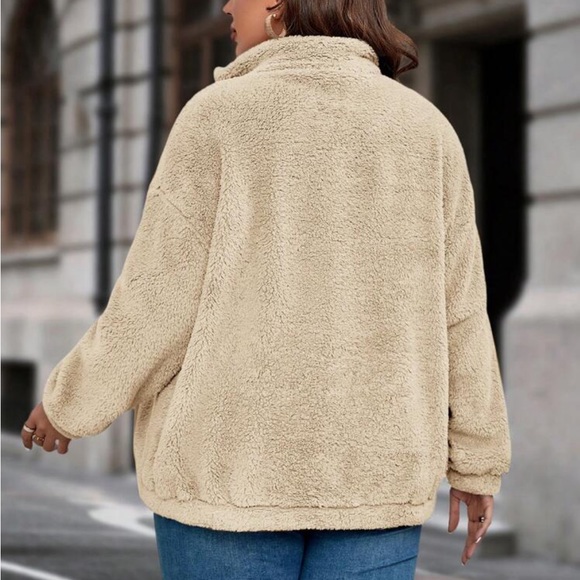 Plus size cost zip up teddy jacket - Picture 5 of 16